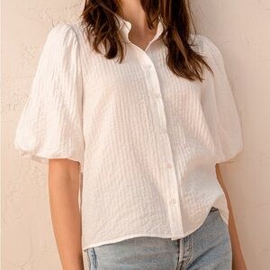 Lulus White Puff-Sleeve Button Up